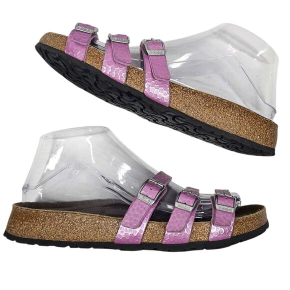 Birki's Three-Strap Sandals Pink Hammered Leather EU 37 | US 6-6.5 - Picture 4 of 8